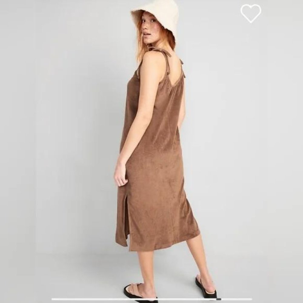 NWT Old Navy Tie-Shoulder V-Neck Terry Midi Swing Dress for Women - Picture 2 of 5